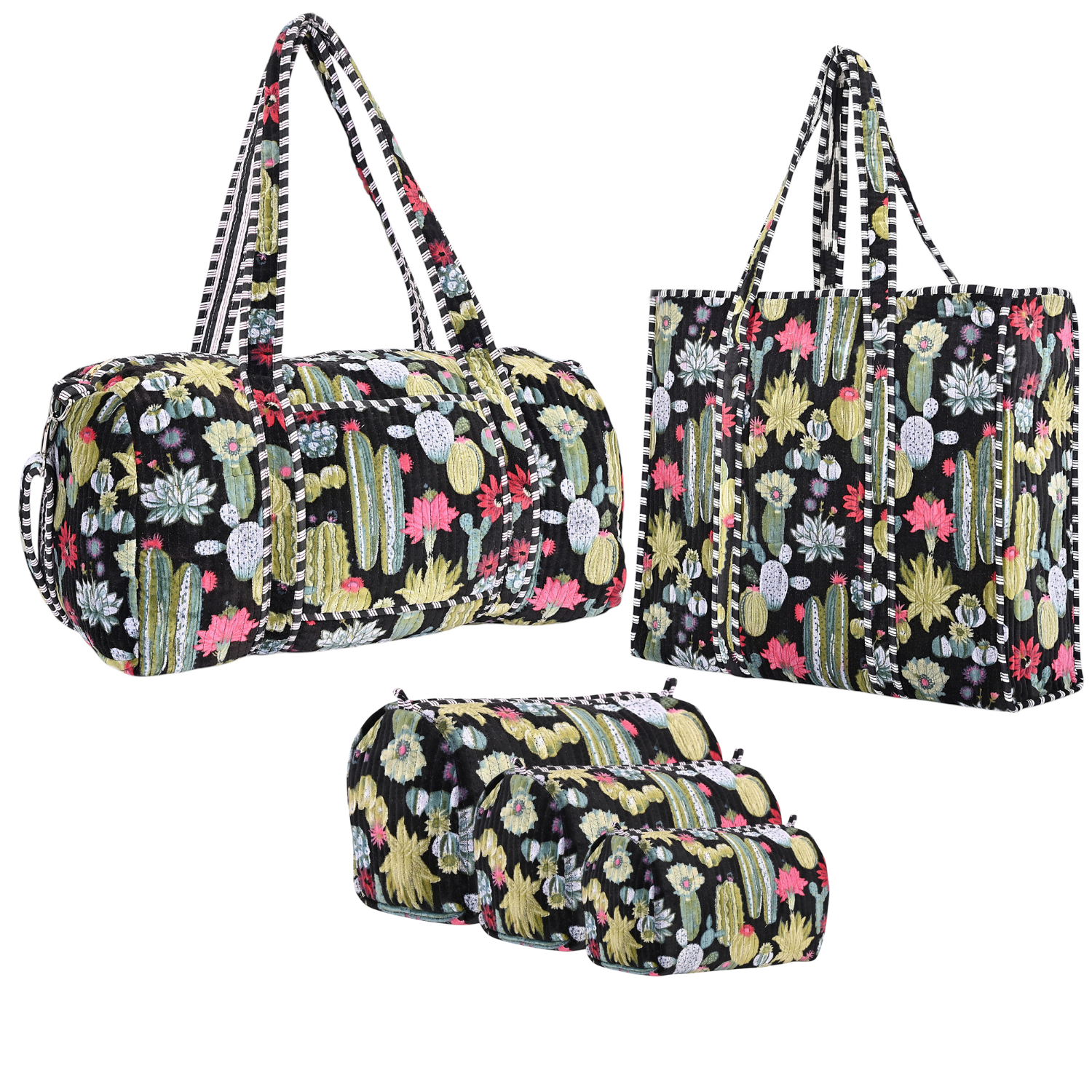 Velvet Cactus Tote, Weekender, Travel Set Bundle